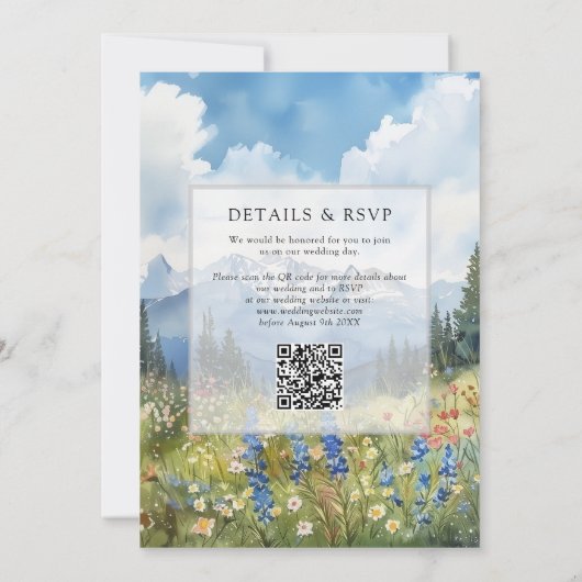 Bergwildblumen Florale QR-Code-Hochzeit Einladung (Rückseite)