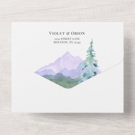 Bergwüste Rustikale Hochzeit All In One Einladung (Rückseite)