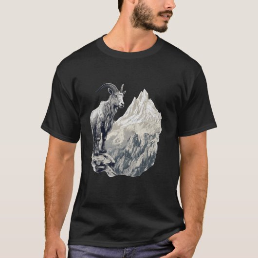 Bergziege mit Landschaftsbild Bergsee-Zauber T-Shirt (Vorderseite)