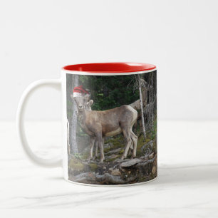 Bergziege mit Santa Claus Hat Zweifarbige Tasse
