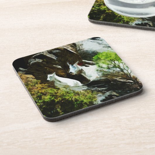 Bergziege und Baby Abstrakt Untersetzer (Linke Seite)