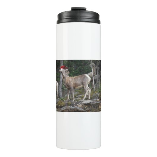 Bergziegen mit Weihnachtsmannmützen Thermosbecher (Vorderseite)
