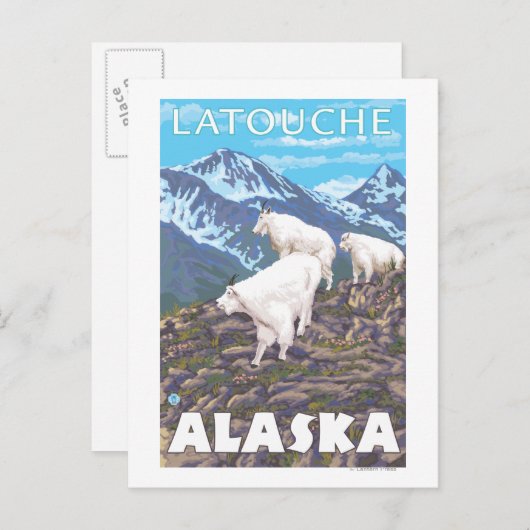 Bergziegen-Szene - Latouche, Alaska Postkarte (Vorne/Hinten)