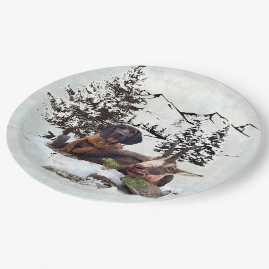 Bergziegenjagd Pappteller (Schrägansicht)