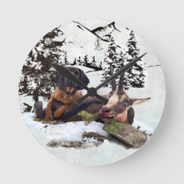 Bergziegenjagd Runde Wanduhr