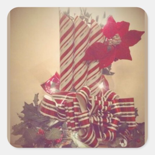 Beribboned Holiday Candle Quadratischer Aufkleber (Vorderseite)