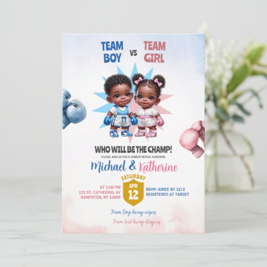 Bericht über Boxgeschlecht bei Jungen oder Mädchen Einladung (Stehend Vorderseite)