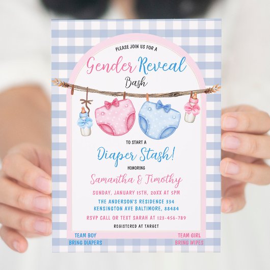 Bericht über den Diaper Stash Boy oder Girl Gingha Einladung