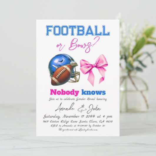 Bericht über Fußball oder Bögen, blau oder rosa Ge Einladung (Stehend Vorderseite)