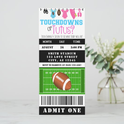 Bericht über Touchdown oder Tutus Football Ticket  Einladung (Stehend Vorderseite)