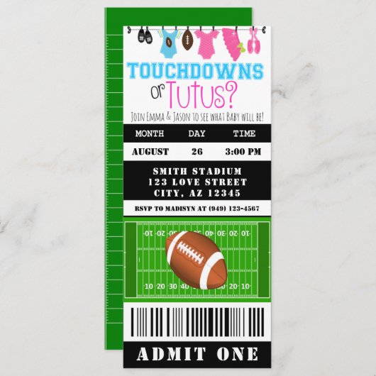 Bericht über Touchdown oder Tutus Football Ticket  Einladung (Vorne/Hinten)