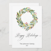 Beries and Greenery Wreath Holiday Card Einladung (Vorne/Hinten)