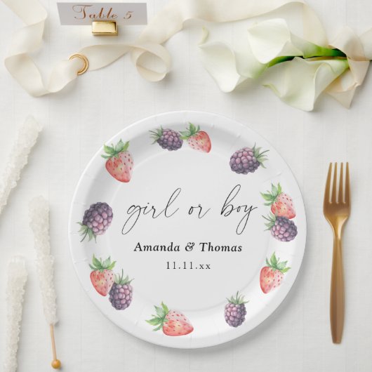 Beries Gender Reveal. Mädchen oder Junge Pappteller (Hochzeit)