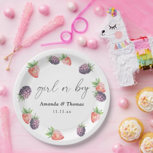 Beries Gender Reveal. Mädchen oder Junge Pappteller (Party)