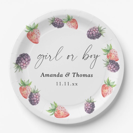 Beries Gender Reveal. Mädchen oder Junge Pappteller (Vorderseite)