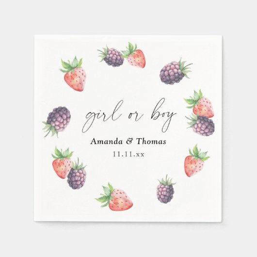 Beries Gender Reveal. Mädchen oder Junge Serviette (Vorderseite)