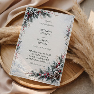 Berieselte Immergrüne Beeren Winter Eleganz Save The Date