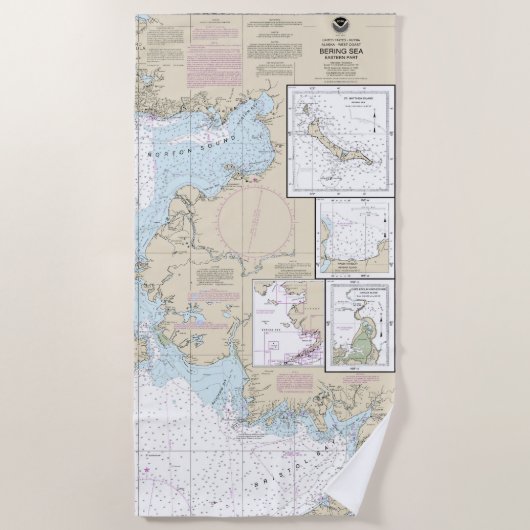 Bering Sea Eastern Teil Alaska Nautical Chart Strandtuch (Vorderseite)