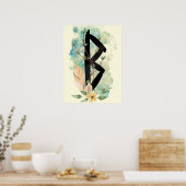 Berkano Floral Green & Yellow Norse Futhark Rune Poster (Küche)