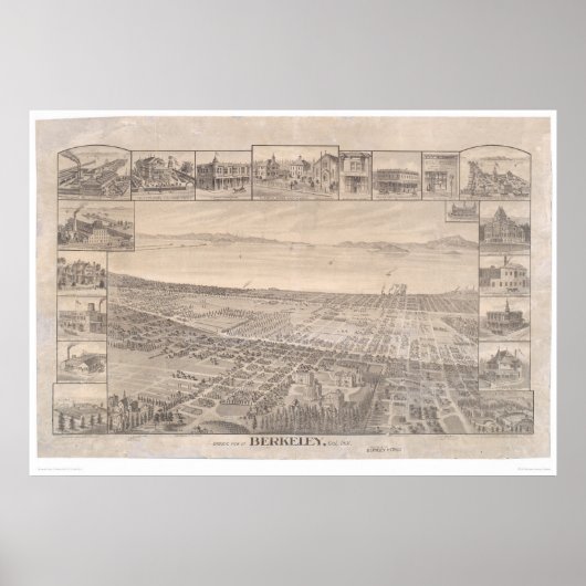 Berkeley, CA. Panoramakarte 1891 (0099A) - restaur Poster (Vorne)