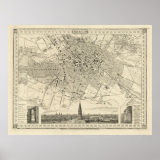 Berlin 1850 Karte, Historische Deutsche Stadtillus Poster