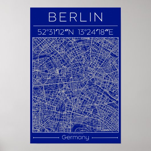Berlin Blueprint City Map Poster Blue Minimal Urba (Vorne)