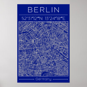 Berlin Blueprint Stadtplan Poster Blau Minimal Urb