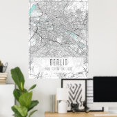 Berlin City Map, Schwarz, Weiß und Blau Poster (Heimbüro)