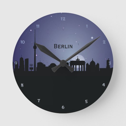 Berlin CityScape Night Silhouette Wallclock Runde Wanduhr (Vorderseite)