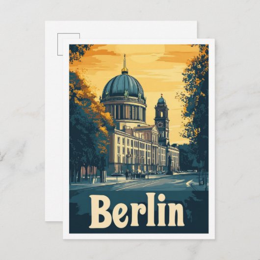 Berlin Deutschland Art Vintage Reise - Illustratio Postkarte (Vorne/Hinten)