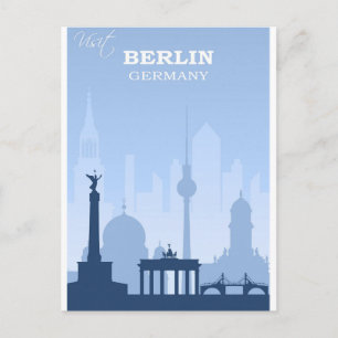 Berlin Deutschland Blue Vintage Travel Poster Postkarte