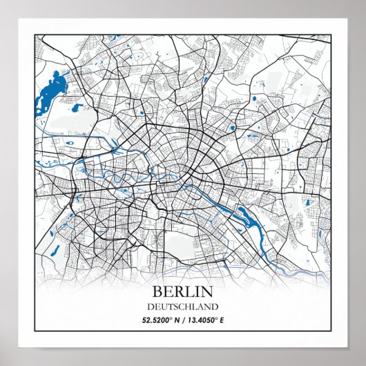 Berlin Deutschland City Map Koordinaten Poster (Vorne)