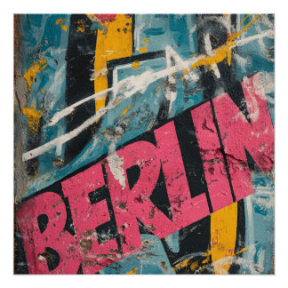 Berlin Deutschland Kühne Straßenkunst Vintage Reis Poster