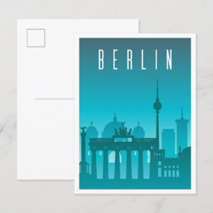 Berlin Deutschland Kunst Vintage Reise Illustratio Postkarte