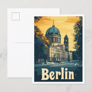 Berlin Deutschland Kunst Vintage Reise Illustratio Postkarte