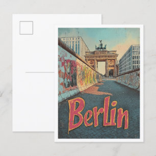 Berlin Deutschland Kunst Vintage Reise Illustratio Postkarte