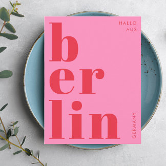 Berlin Deutschland Moderne Typografie rosa rote Po Postkarte