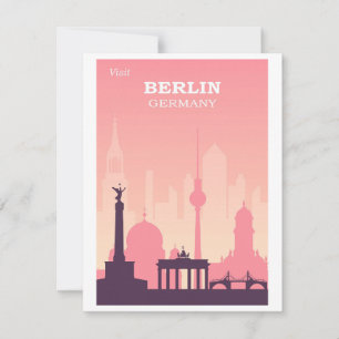 Berlin Deutschland Pink Vintage Reiseplakat Mitteilungskarte