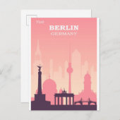 Berlin Deutschland Pink Vintage Reiseplakat Postkarte (Vorne/Hinten)