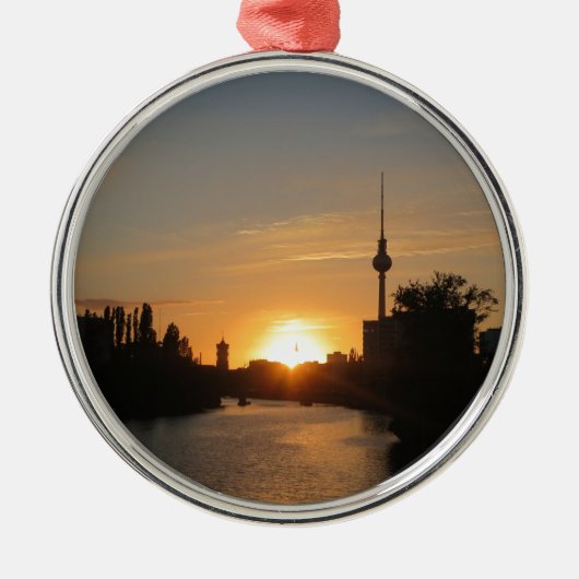 Berlin Deutschland Skyline Night Postcard Fernseht Silbernes Ornament (Vorne)