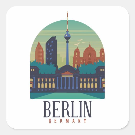 Berlin Germany Skyline Vintage Travel Quadratischer Aufkleber (Vorderseite)