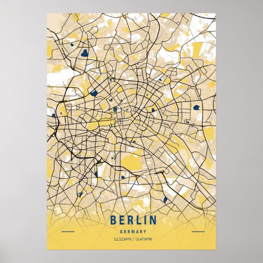 Berlin - Germary Yellow City Map Poster (Vorne)
