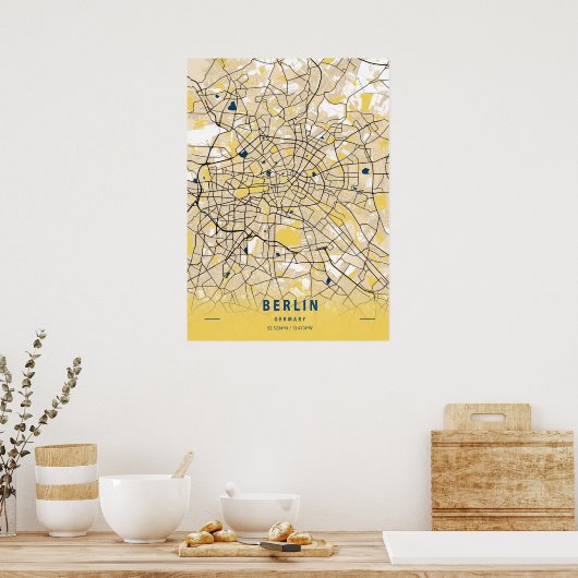 Berlin - Germary Yellow City Map Poster (Küche)
