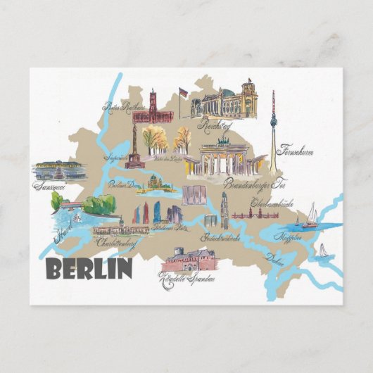 Berlin - Höhepunkt des Stadtplans Postkarte (Vorderseite)