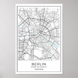 Berlin Karte - Berlin Schwarz-Weiß-Karte Poster