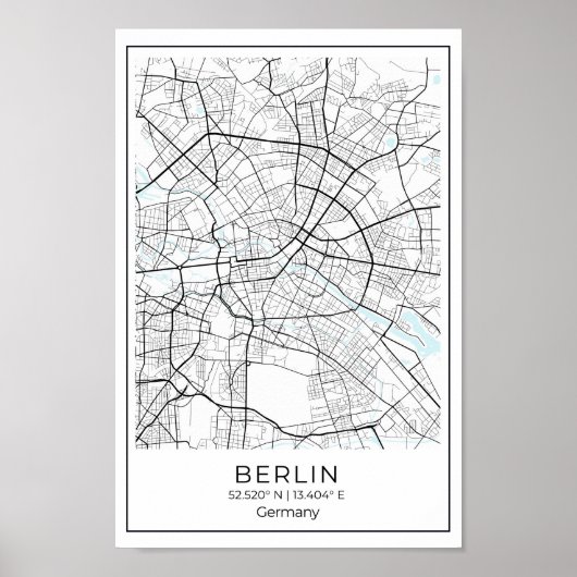 Berlin Karte - Berlin Schwarz-Weiß-Karte Poster (Vorne)