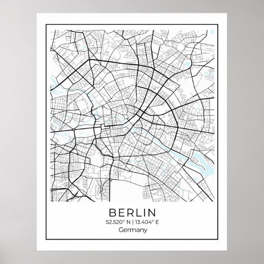 Berlin Karte - Berlin Schwarz & Weiß Karte Poster (Vorne)