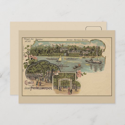 Berlin Spandau Pichelswerder isle Litho Postkarte (Vorne/Hinten)