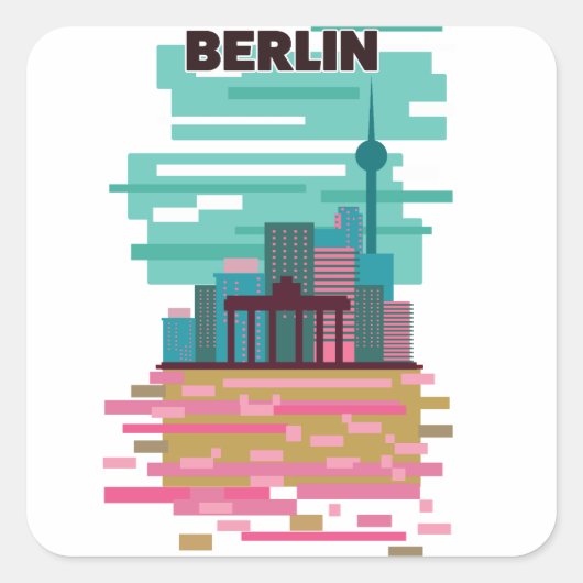 Berlin Travel Poster Quadratischer Aufkleber (Vorderseite)