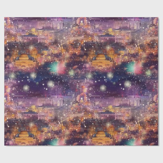 Berlin zu Weihnachten & Neujahr in Wasserfarben Geschenkpapier (Flach)